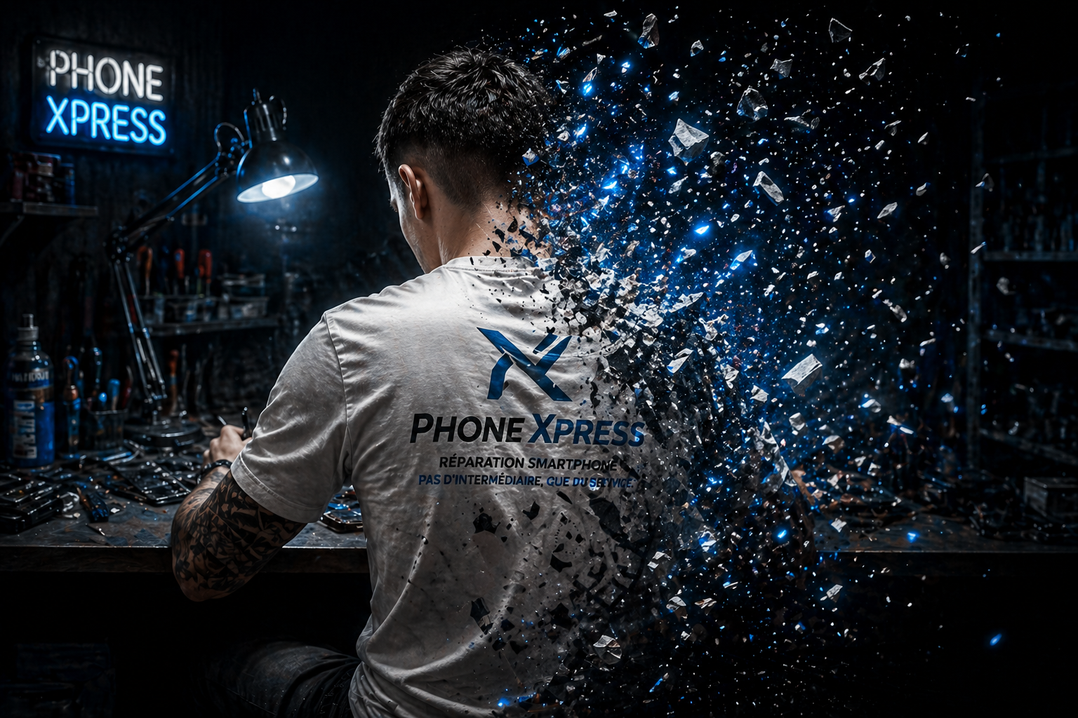 Thomas dans son atelier Phone Xpress